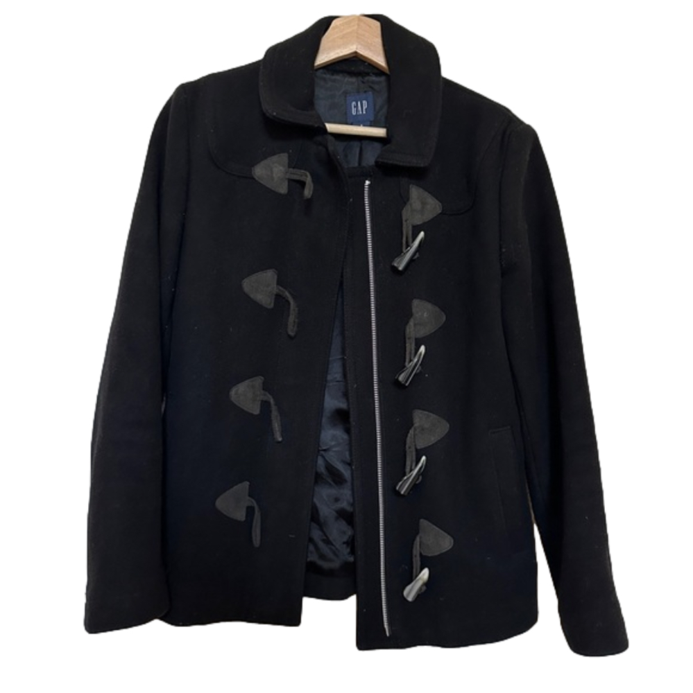 GAP Women’s Black Vintage Buckle Wool Peacoat Jacket Coat Winter Fall Warm